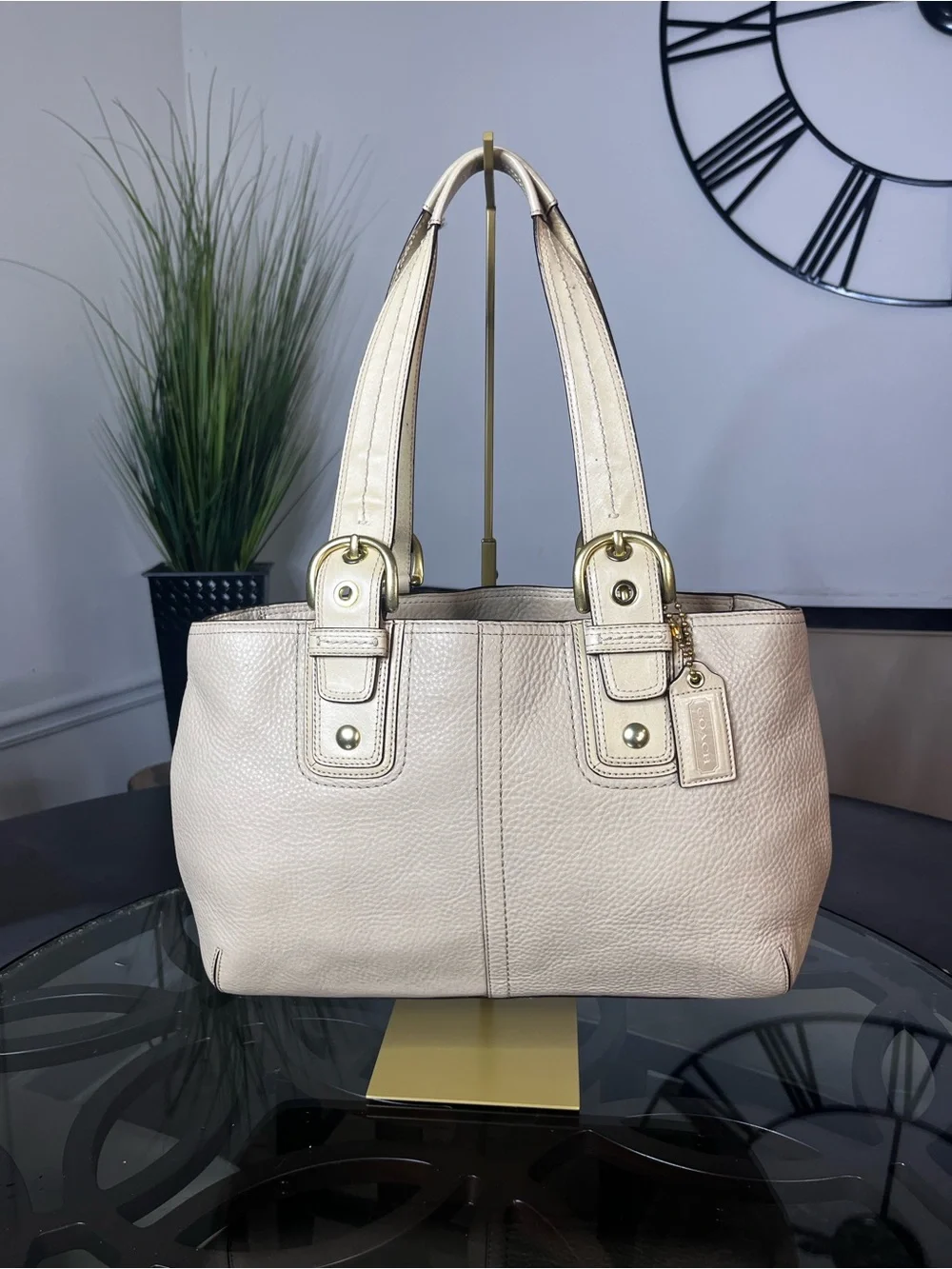 Vintage Coach Soho Pleated Pebbled Leather Tote - Cream/ Ivory (F13732)